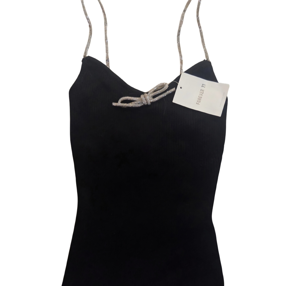 Forever 21 Black Camisole with Silver Diamond Straps NWT